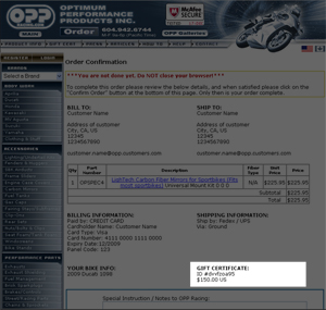 This is your confirmation that your Gift Certificate has been applied